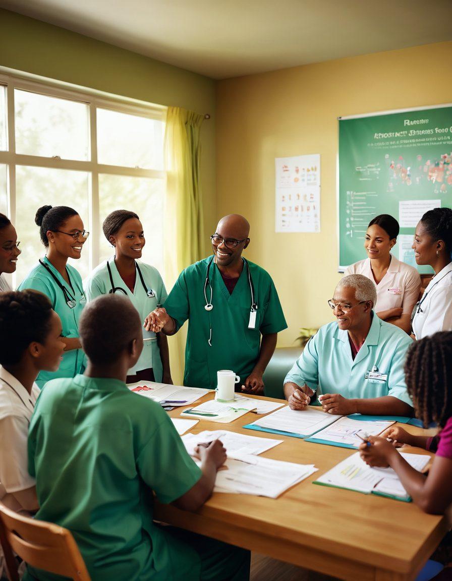 A compassionate scene depicting a diverse group of patients engaging in a supportive education session about cancer therapies. Include visual elements like informative charts, a friendly healthcare professional guiding them, and symbols of hope like green ribbons. Emphasize a warm and inviting atmosphere with an emphasis on knowledge and empowerment. soft lighting. vibrant colors. 3D.
